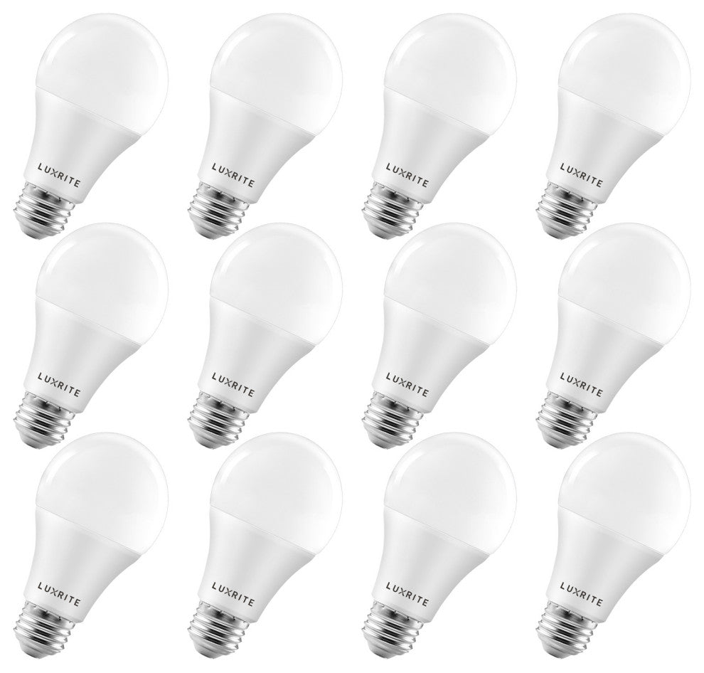 Luxrite A19 LED Bulb Warm White 1600lm Enclosed Rated 15W E26 12 Pack