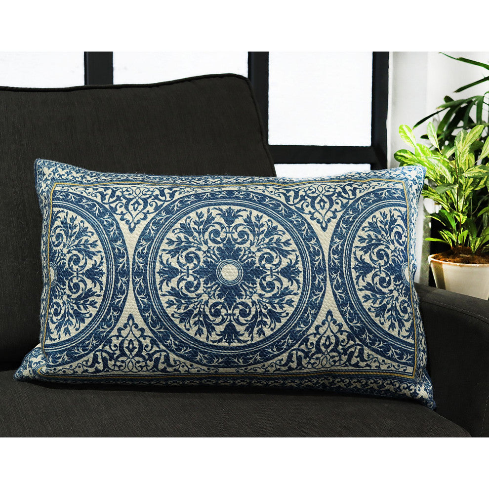 Blue Machine Woven Sheffield Throw Pillow, 16" x 26"