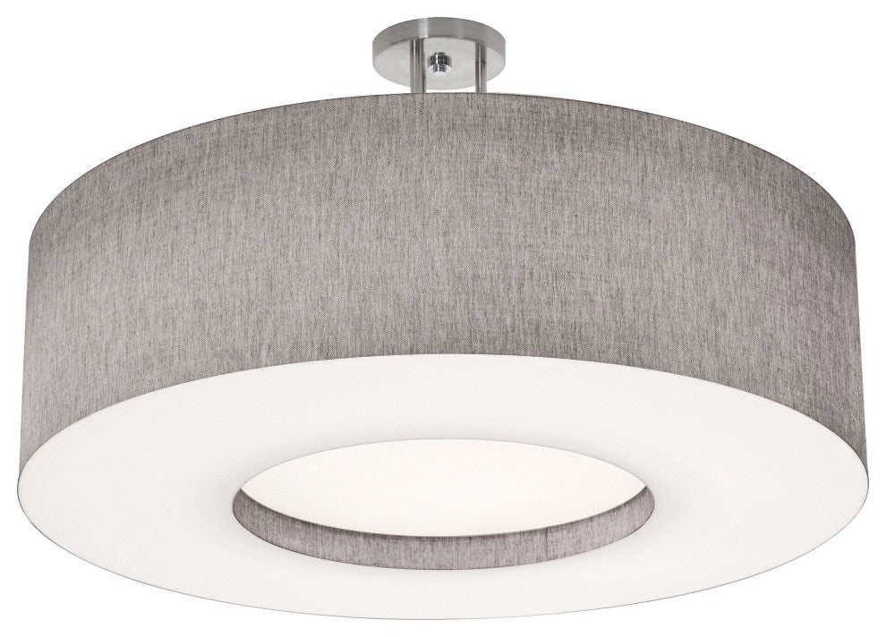 Montclair 30" Medium Base Semi-Flush Mount, Satin Nickel Finish, Gray Shade