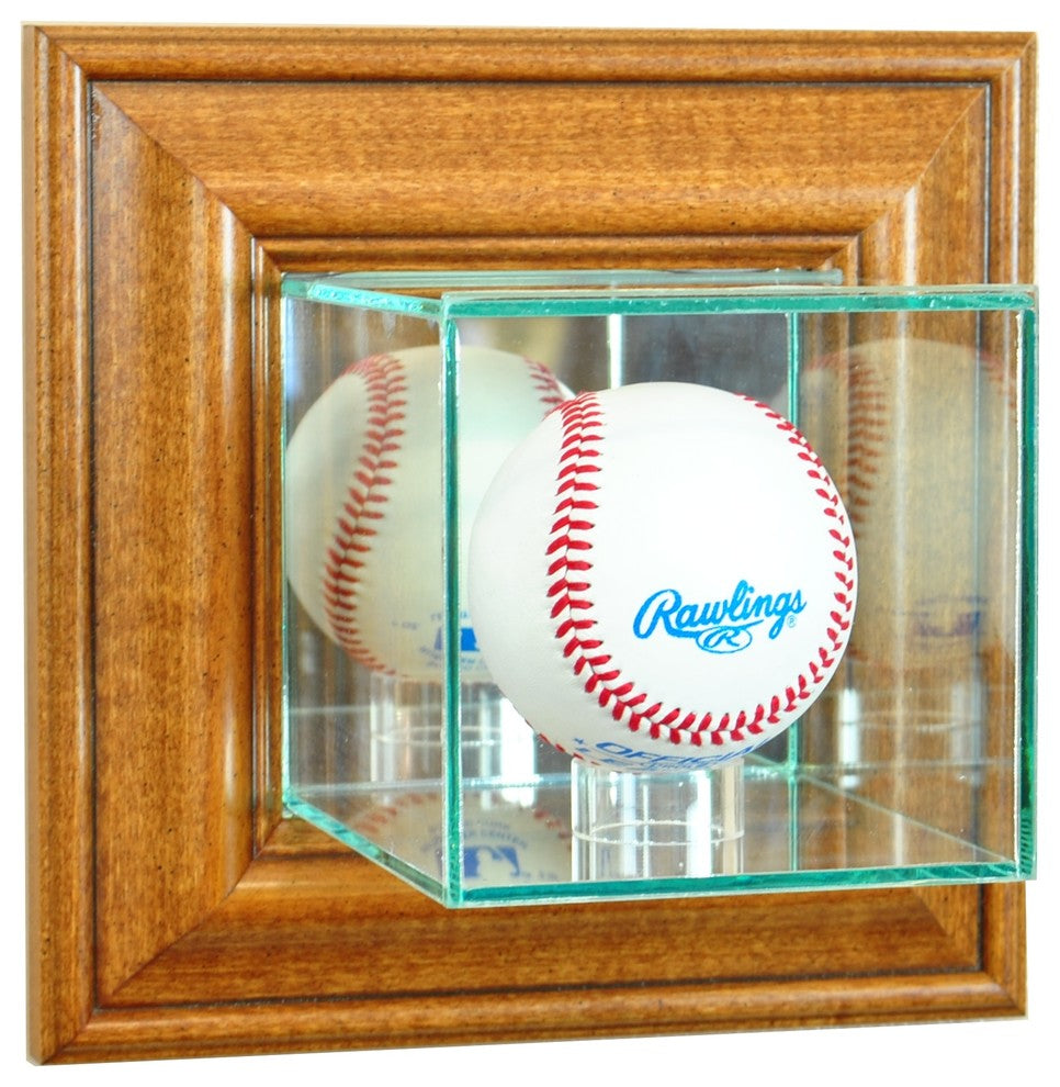 Wall Mounted Baseball Display Case, Walnut