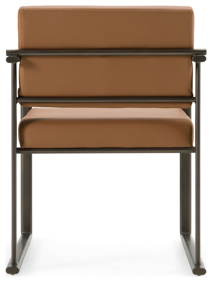 Modrest Atlan Modern Camel Vegan Leather + Dark Gold Dining Chair