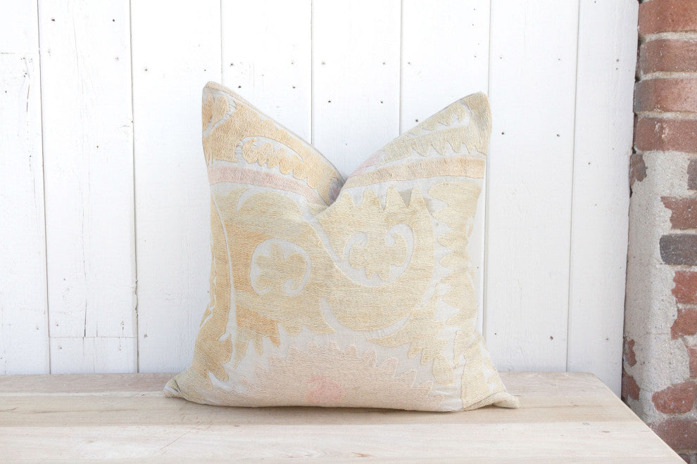Navajo White Large Vintage Suzani Pillow