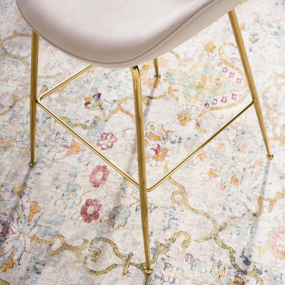 Contemporary Bar Pub and Dining Bar Stool Chair, Velvet Metal Steel, Pink