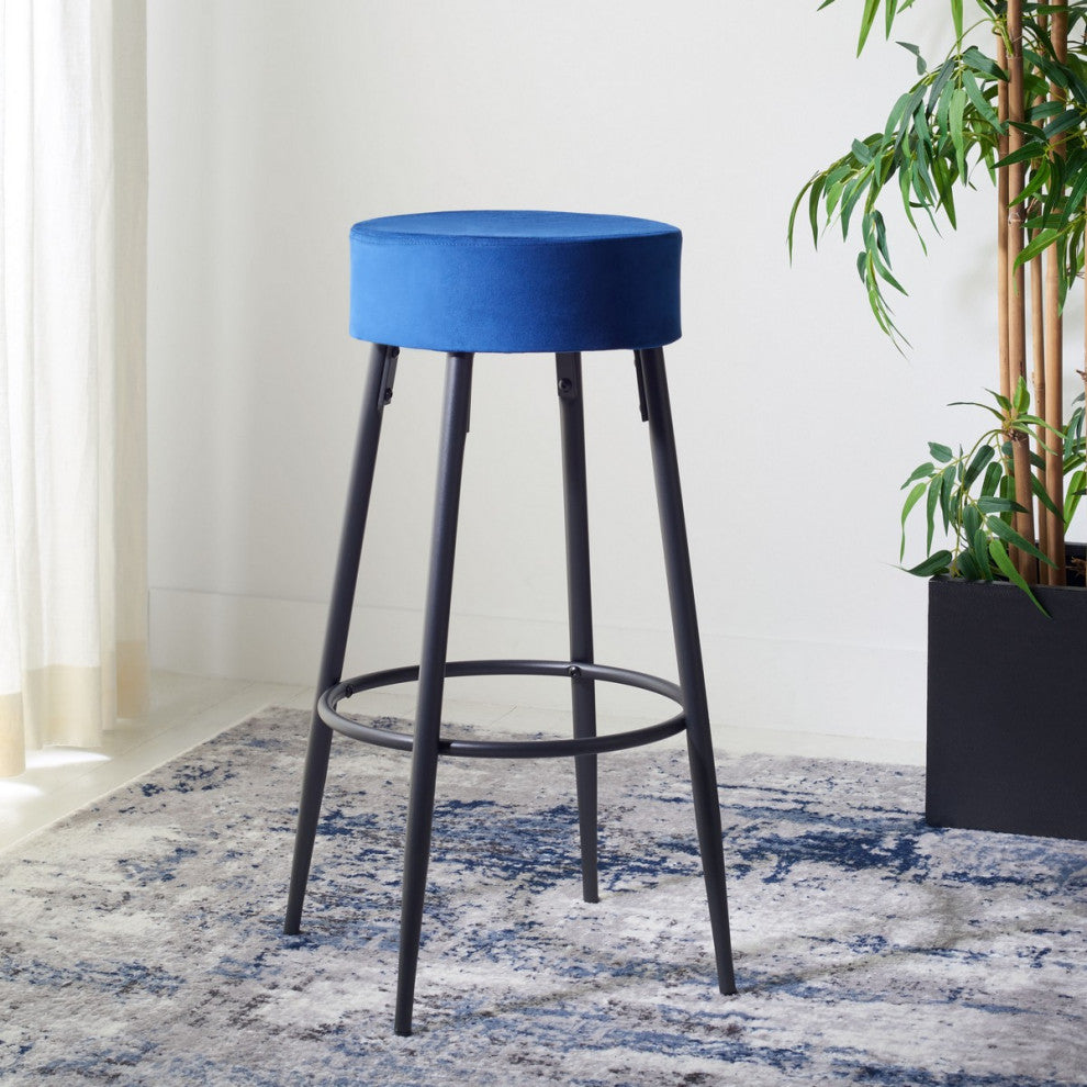 Safavieh Bohden Round Bar Stool, Navy/Black, Navy/Black