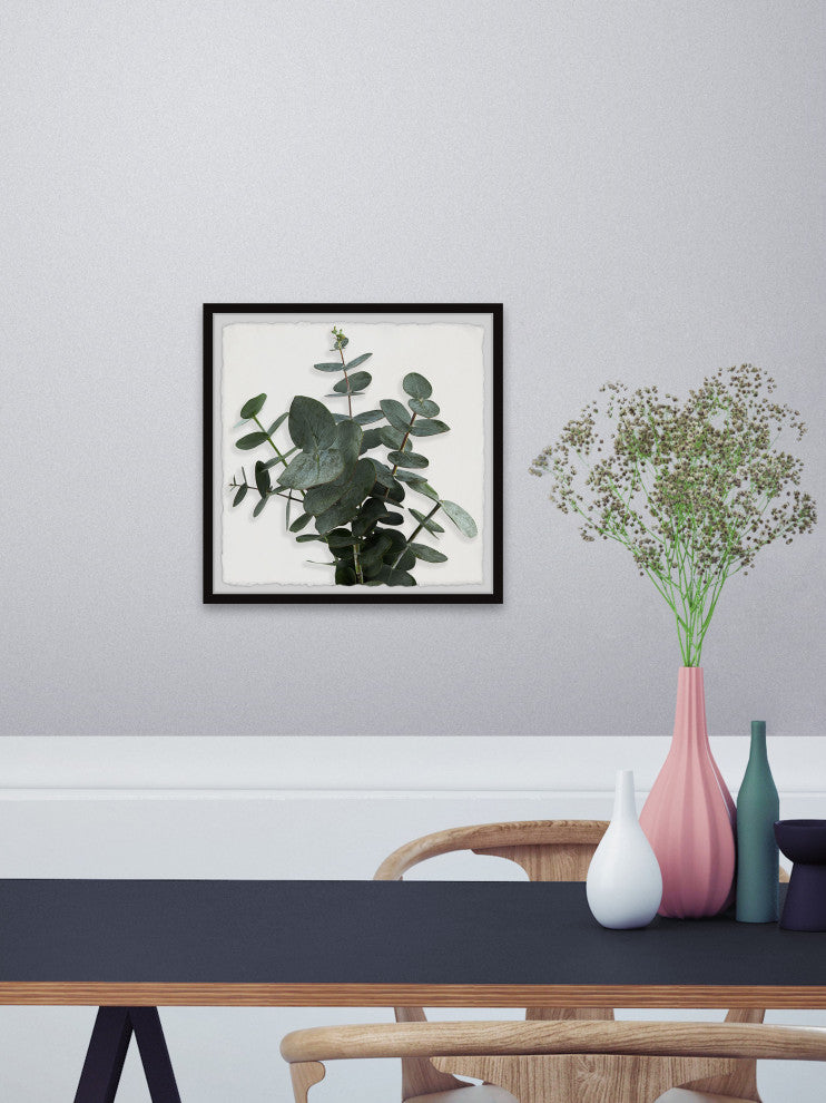 "Green Eucalyptus Leaves" Framed Painting Print, 24x24