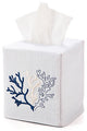 Coral Tissue Box Cover, Navy Stitching