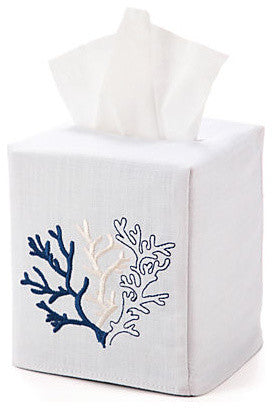 Coral Tissue Box Cover, Navy Stitching