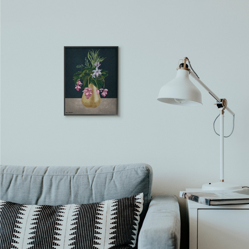 Gold Vase Pink Flower Drawing, 11"x14"