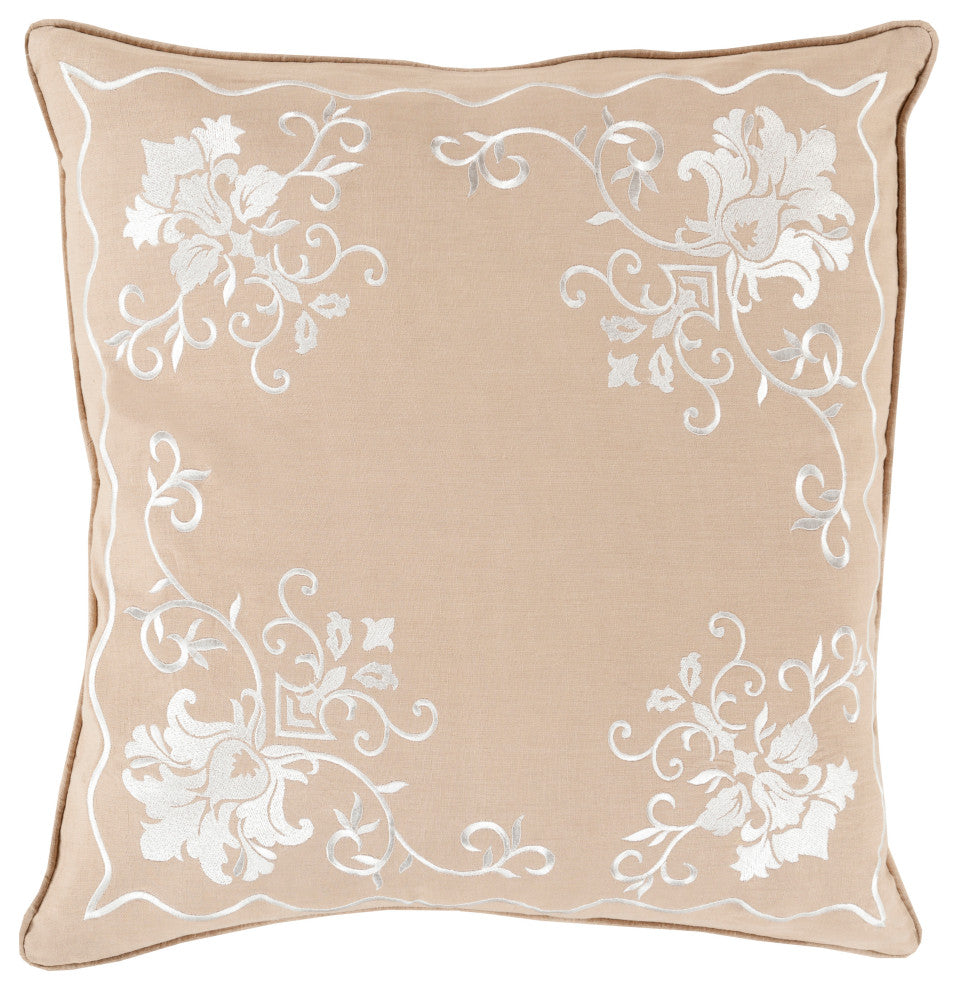 Surya Eloise ELO-004 22"x22" Pillow Cover, White/Camel