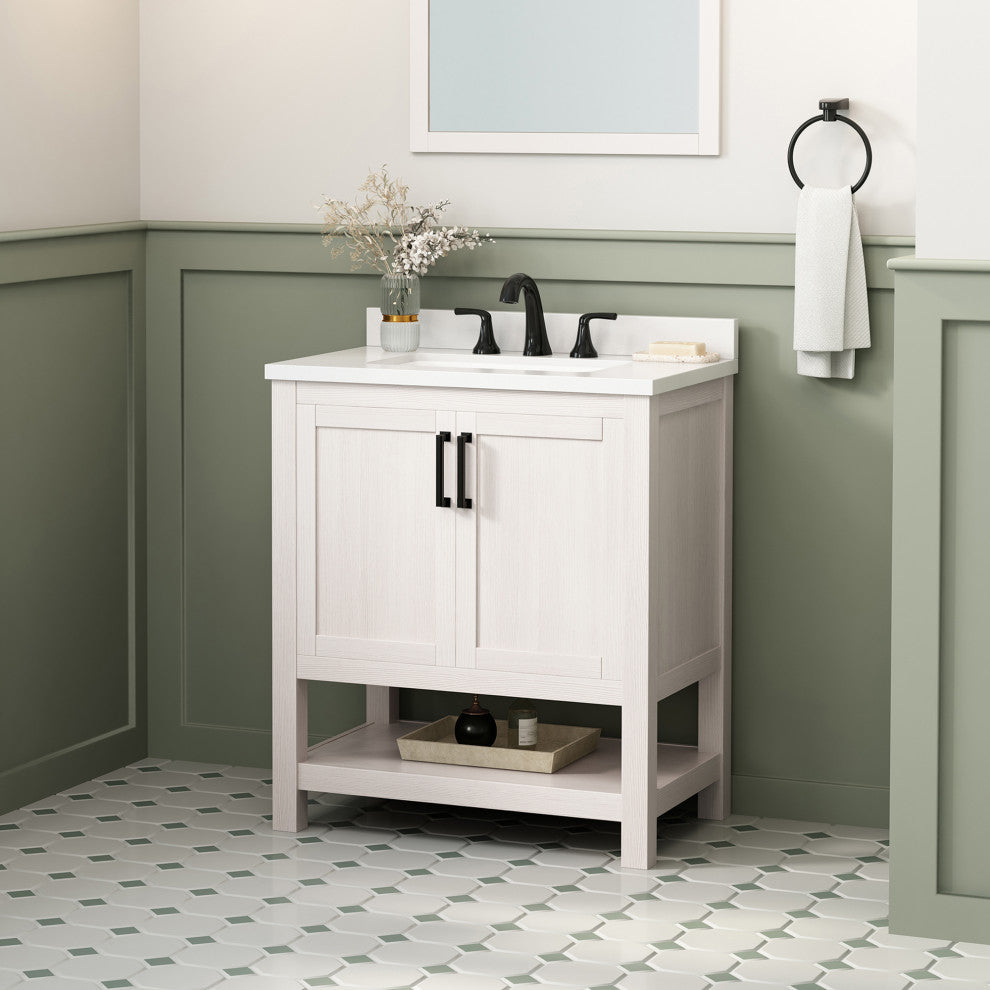 Ove Decors Vegas Single Sink Bathroom Vanity Set With Countertop, White, Antique White, 30"