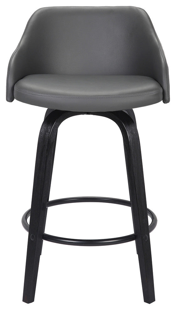 Alec Black Brush Wood Finish & Gray Faux Leather Bar Stool, Barstool