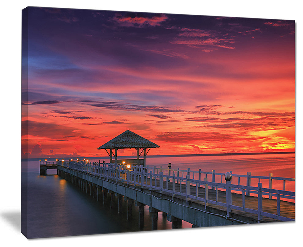 "Long Wooden Bridge And Colorful Sky" Sea Bridge Wall Artwork, 40"x30"