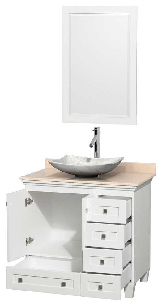 Acclaim 36" White Single Vanity, Ivory Marble Top, Arista Sink, 24"