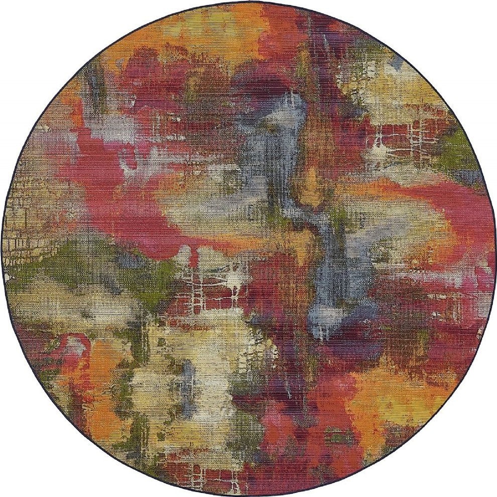 Contemporary Veranda 8' Round Magenta Area Rug