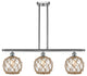 Farmhouse 3-Light Island-Light,  Brushed Satin, Clear Glass With Brown Rope