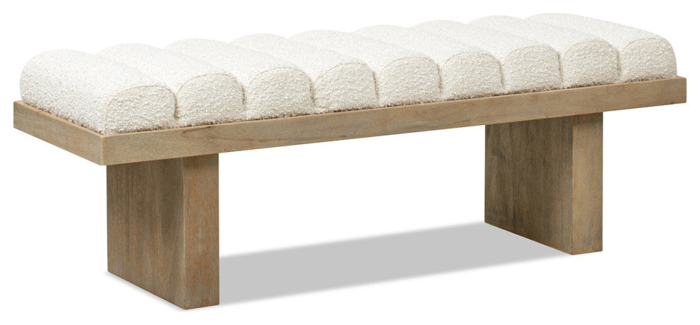 Bella 52" Vertical Tufted Modern Accent Bench, Ivory White Boucle