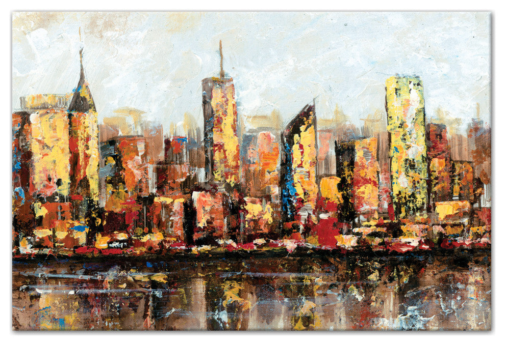 Rough Painted City Scape 24x16 Canvas Wall Art