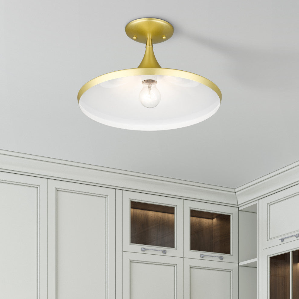 Livex Lighting Waldorf 1-Light Soft Gold Semi-Flush With Polished Brass Accents