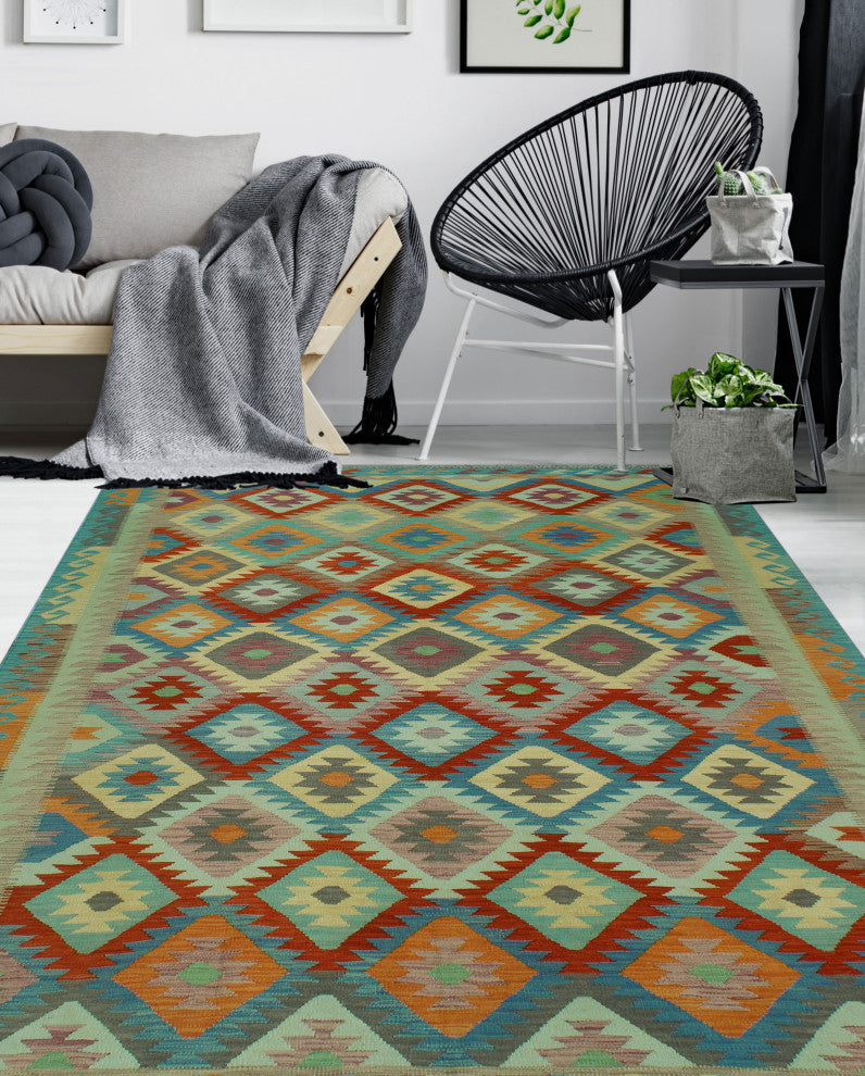 Sangat Kilim Frayne Blue/Rust Rug, 6'5x9'7