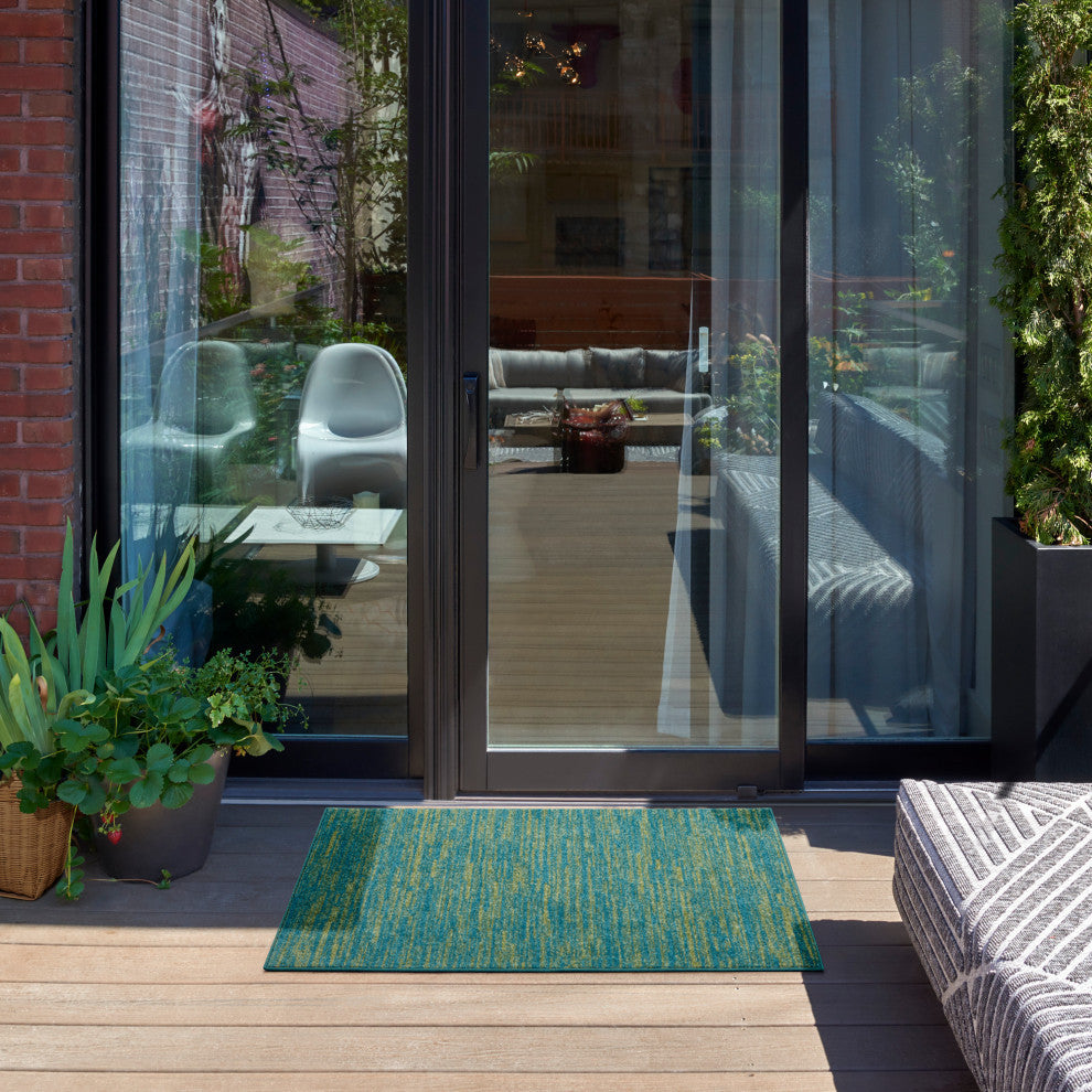 Nourison Essentials 2' x 4' Blue Green Outdoor Area Rug
