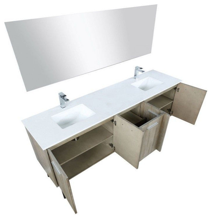 Lancy Modern 80" Rustic Acacia Double Sink Bathroom Vanity Set, Labaro Rose Gold
