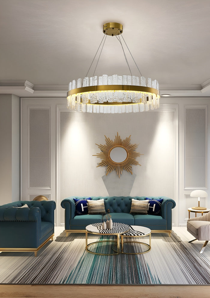 Ieper | Gold Glass Round Led Chandelier for Living Room, 24"