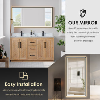 Anais Vanity Grain White Engineered Stone Countertop, Light Brown, 72", With Mirror