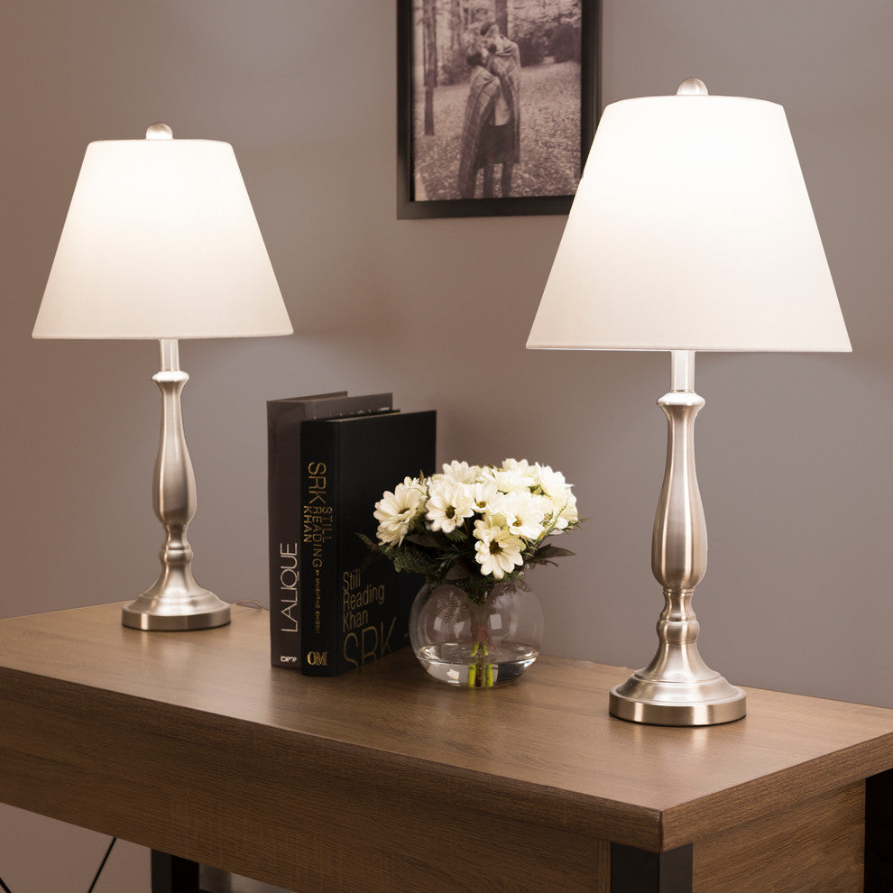 Table Lamps Set of 2, Brushed Steel, 2 LED Bulbs included by Lavish Home