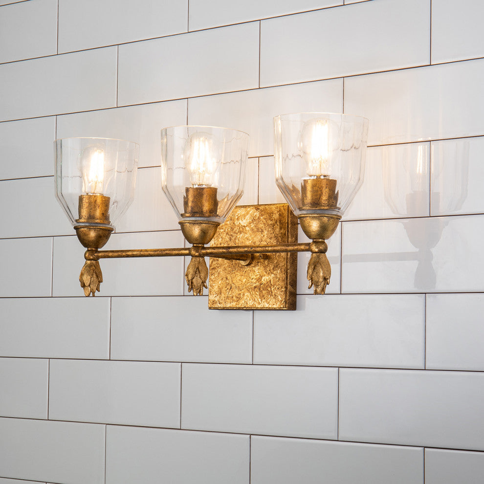 Felice 3 Light Bath Vanity Light, Gold Finial 1 Gold