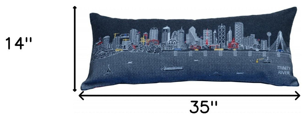 35" Black Dallas Nighttime Skyline Lumbar Decorative Pillow