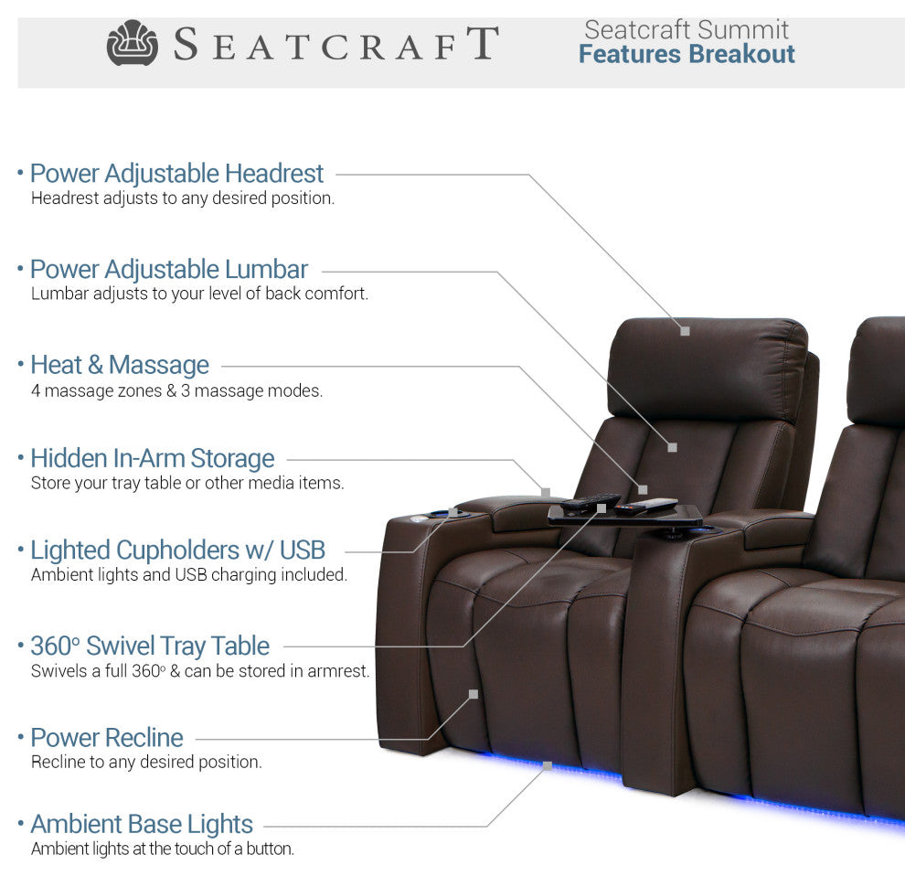 Seatcraft Summit Home Theater Seating, Brown, Row of 4