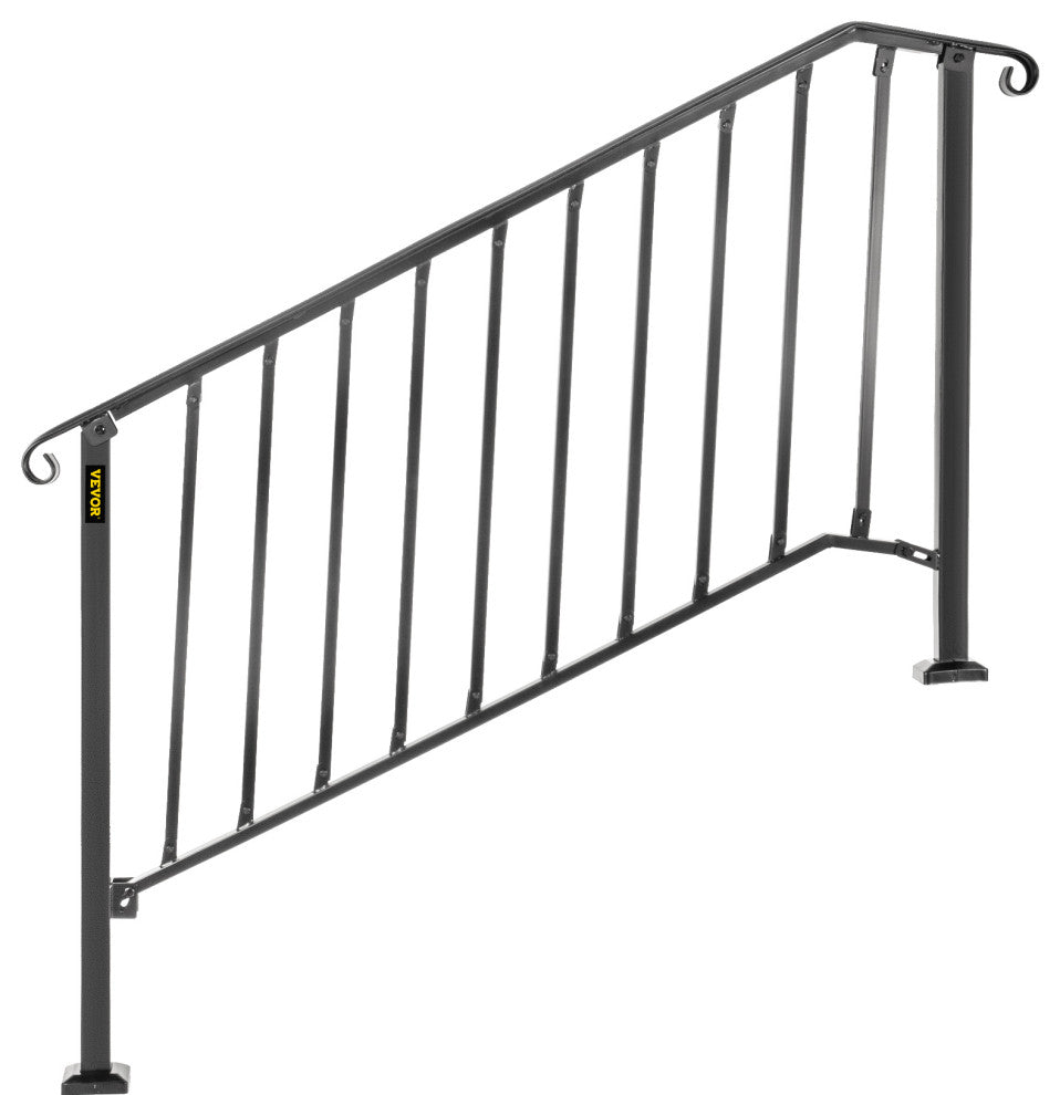 Wrought Iron Handrail Outdoor Stair Rail with Installation Kit, Black, Fit 4-5 Steps