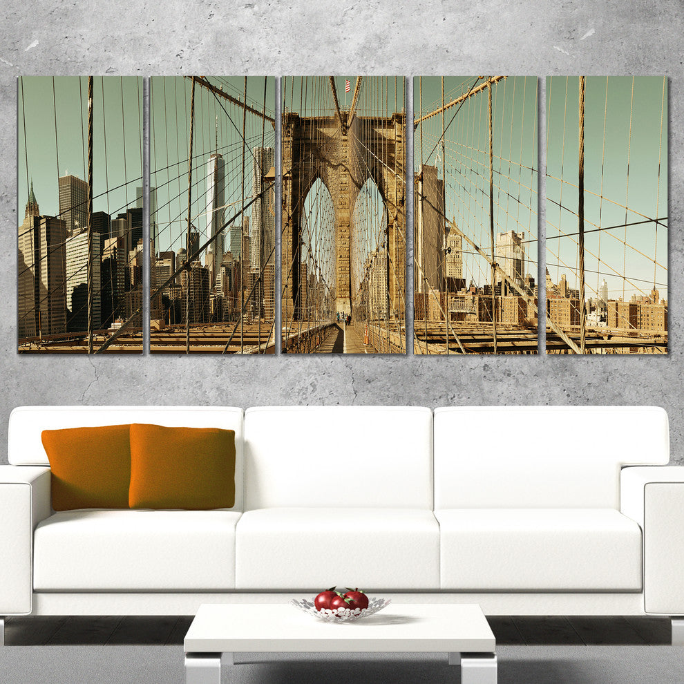 "Manhattan Bridge in New York Brown" Canvas Print60"x28", 5-Panels