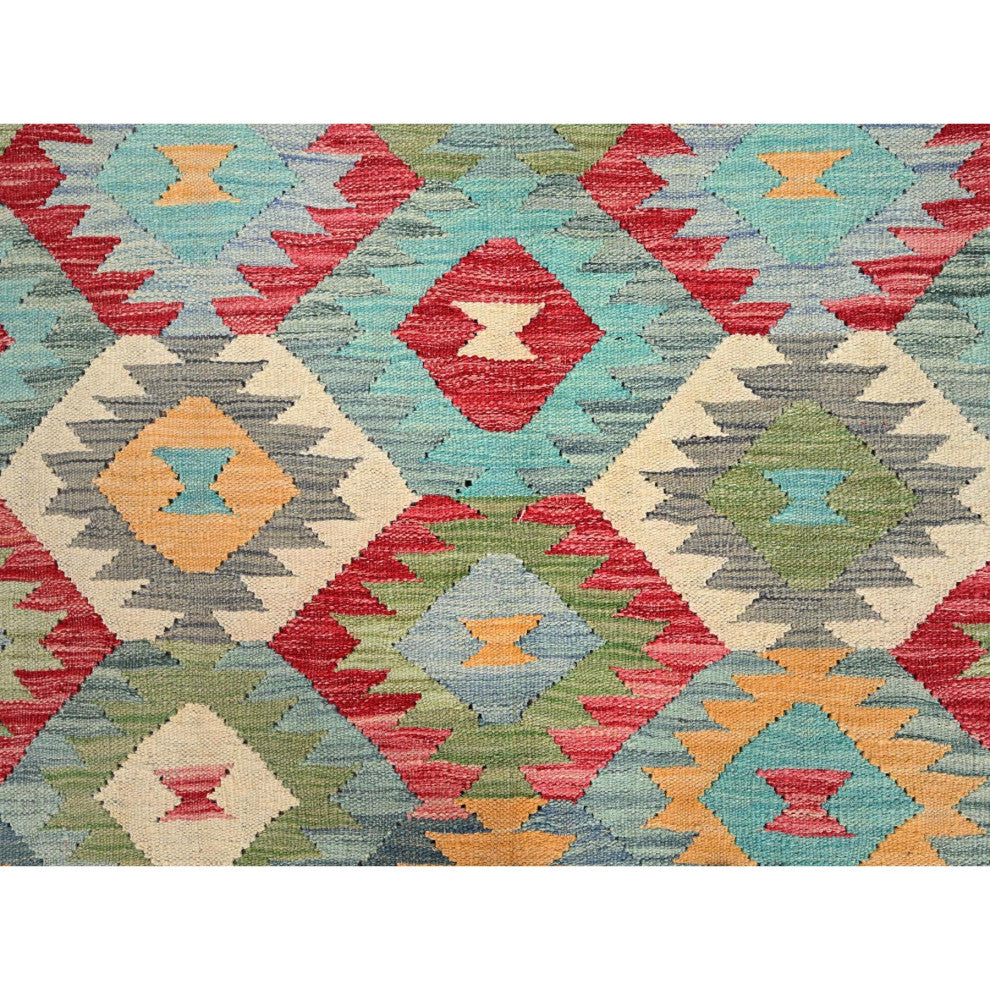 Colorful, Extra Soft Wool, Hand Woven, Flat Weave, Afghan Kilim Rug, 6'7"x9'9"