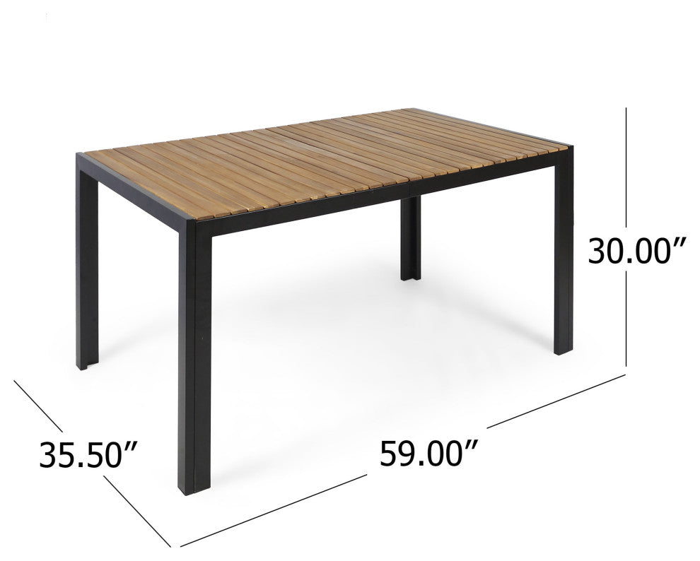 Miramar Outdoor Wood and Resin 7 Piece Dining Set, Black and Teak