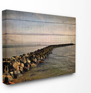 Rock Path Ocean Plank Photography Oversized Stretched Canvas Wall Art, 24"x30"