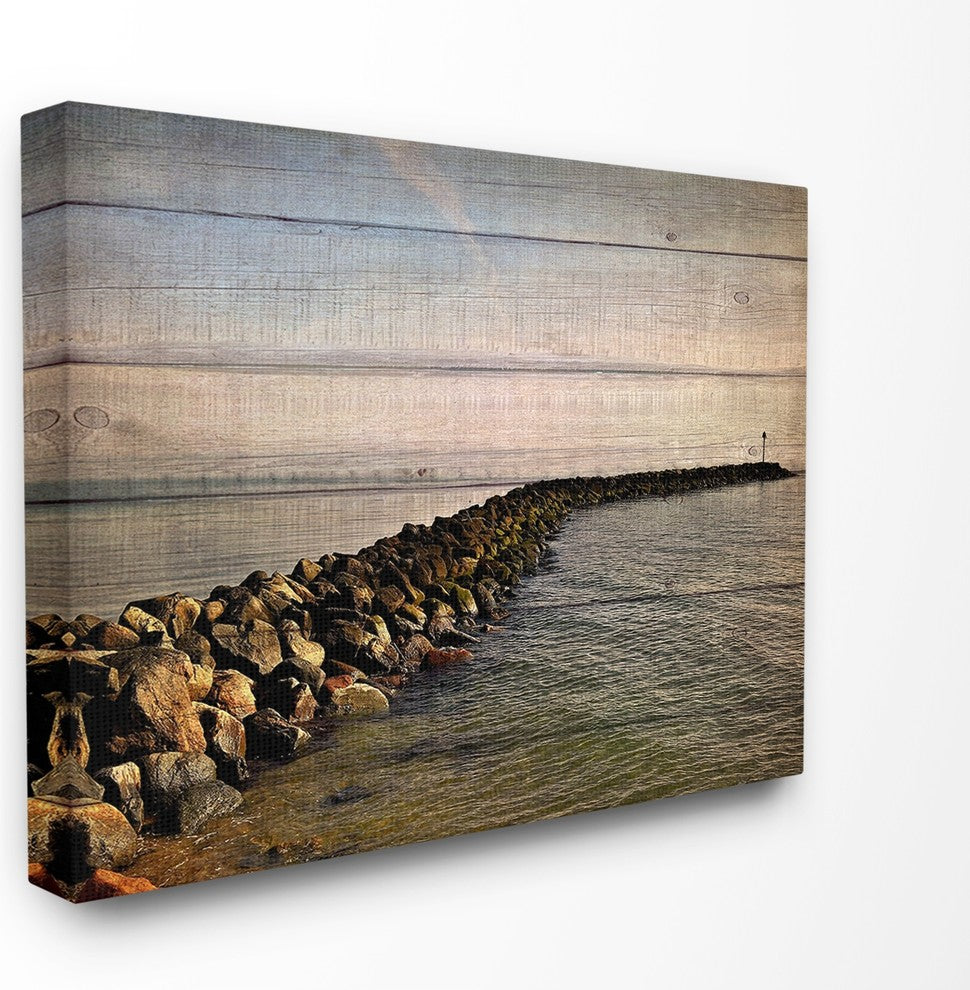 Rock Path Ocean Plank Photography Oversized Stretched Canvas Wall Art, 24"x30"
