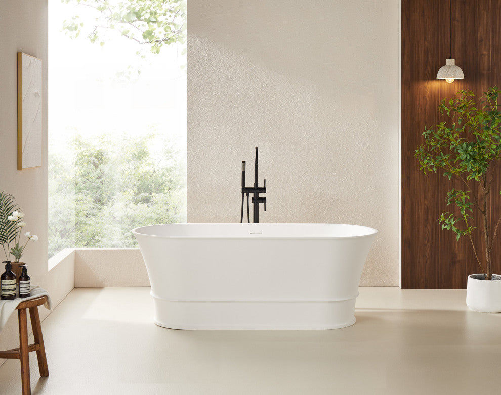 Vanity Art 59" x 28" Freestanding Soaking Stone Resin Bathtub