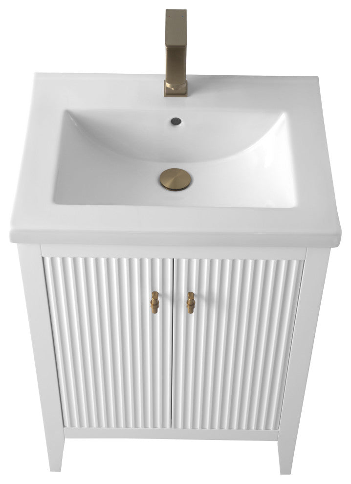 Vanity Art Freestanding Vanity, White, 24", Single Sink, Golden Brushed