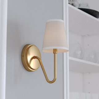 Briar 1-Light Traditional Wall Sconce White Linen Shade, Muted Brass