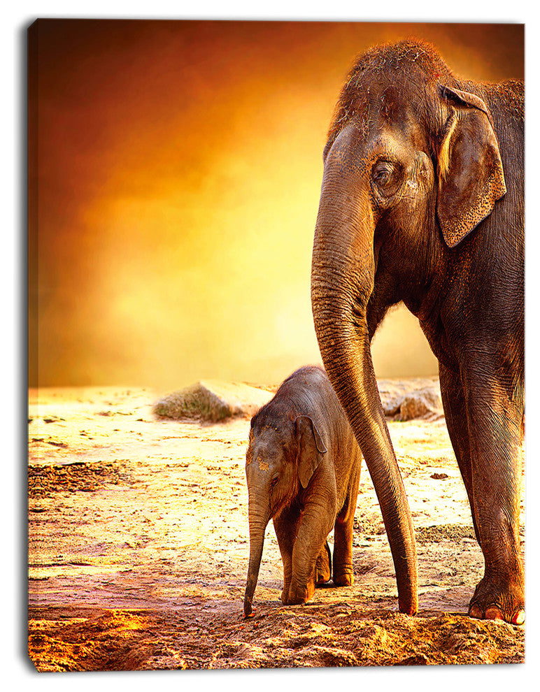 Elephant Mother and Baby Outdoors, African Canvas Art Print, 30"x40"