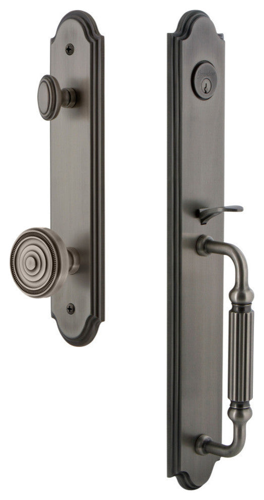 Arc 1-Piece Dummy Handleset, F Grip and Soleil Knob, Antique Pewter, 848721