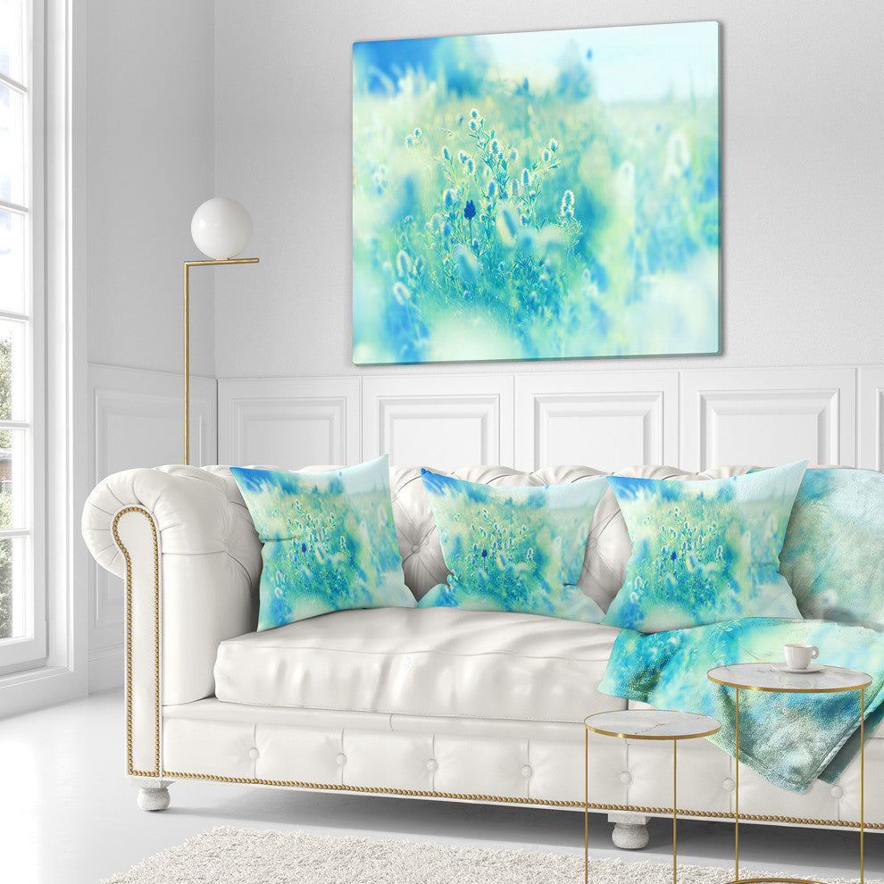Light Blue Mountain Plain Flowers Floral Throw Pillow, 18"x18"