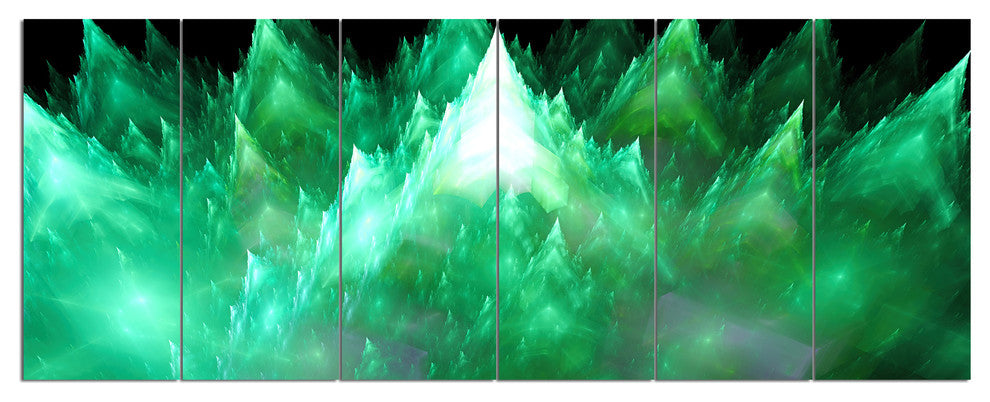 Green Fractal Crystals Design, Abstract Canvas Art Print, 70"x28", 6 Panels