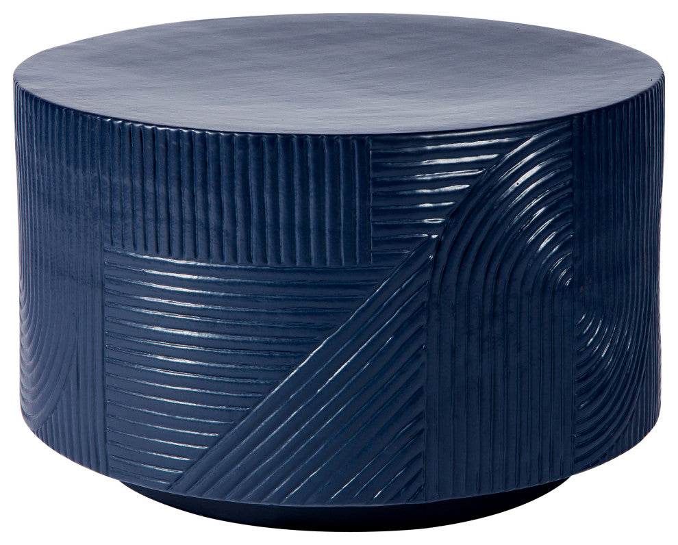 Serenity Textured Ceramic Round Accent Table, Indigo Semigloss