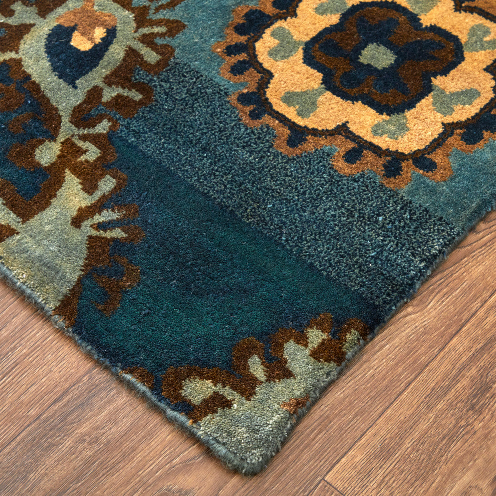 Weave & Wander Amzad Hand Knotted Gradient Wool Rug, Blue/Brown, 5'6"x8'6"
