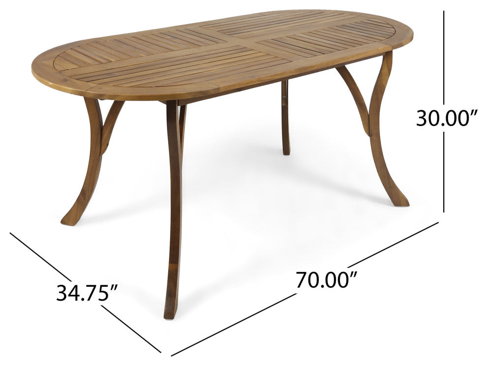 GDF Studio 7-Piece Polk Outdoor Acacia Wood and Wicker Dining Set, Teak/Brown