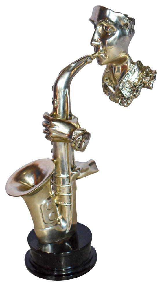 Modern Art of a Saxophone Player Bronze Statue on Marble  Size: 7" x 5" x 15"H