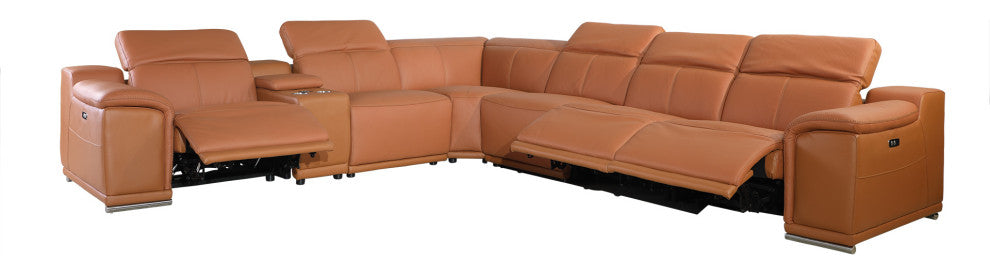 Federico 7-Piece L-Shaped Top Grain Italian Leather Sectional, Camel