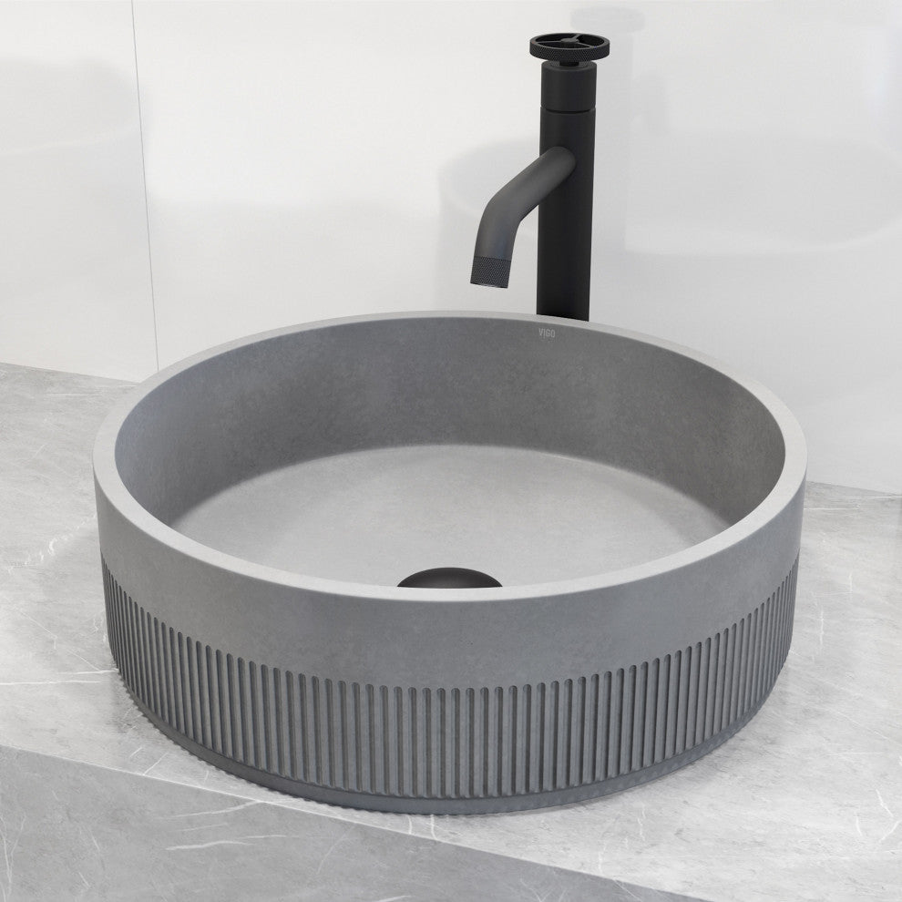 VIGO Cypress 16"L x 16"W x 5"H Concreto Stone Round Bathroom Vessel Sink